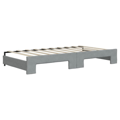 Slaapbank Met Onderschuifbed En Lades Stof 90 x 190 cm Lichtgrijs met onderschuifbed en lade en matras