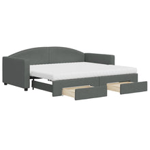 Slaapbank Onderschuifbed En Lades Stof 90 x 190 cm Donkergrijs met onderschuifbed en lade en matras