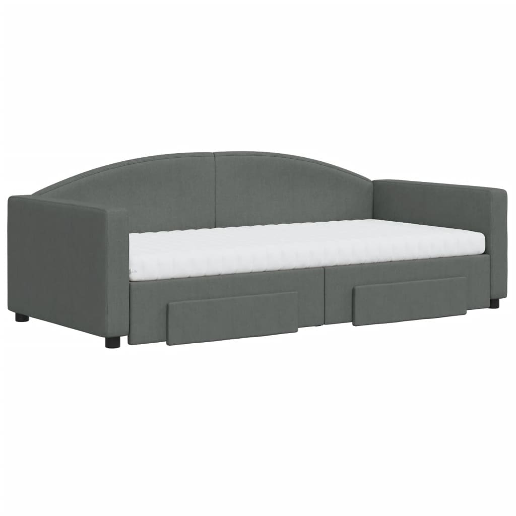 Slaapbank Onderschuifbed En Lades Stof 90 x 190 cm Donkergrijs met onderschuifbed en lade en matras