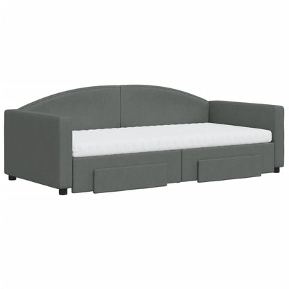 Slaapbank Onderschuifbed En Lades Stof 90 x 190 cm Donkergrijs met onderschuifbed en lade en matras