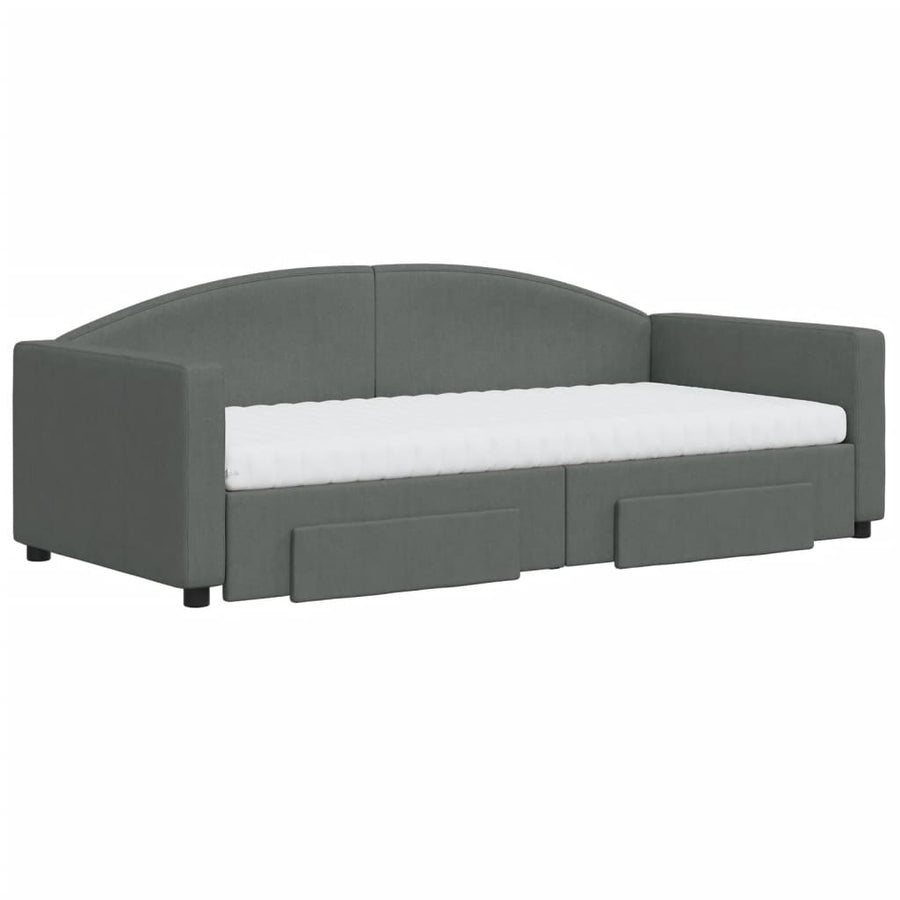 Slaapbank Onderschuifbed En Lades Stof 90 x 190 cm Donkergrijs met onderschuifbed en lade en matras