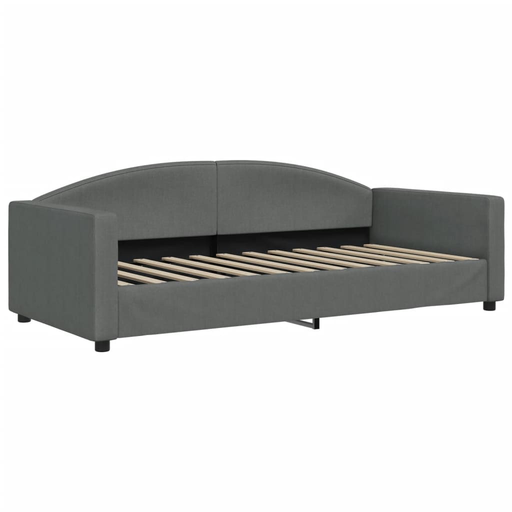 Slaapbank Onderschuifbed En Lades Stof 90 x 190 cm Donkergrijs met onderschuifbed en lade en matras
