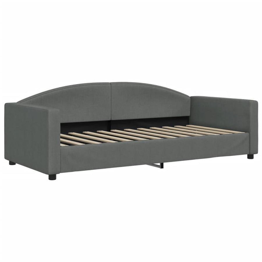 Slaapbank Onderschuifbed En Lades Stof 90 x 190 cm Donkergrijs met onderschuifbed en lade en matras