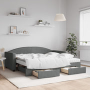 Slaapbank onderschuifbed lades 90x190 cm donkergrijs stof