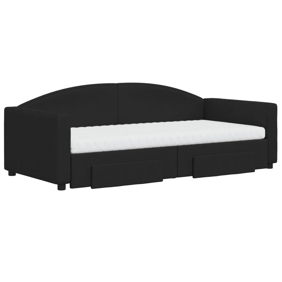 Slaapbank Met Onderschuifbed En Lades Stof 90 x 190 cm Zwart met onderschuifbed en lade en matras