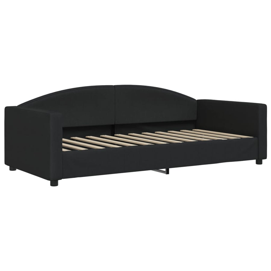 Slaapbank Met Onderschuifbed En Lades Stof 90 x 190 cm Zwart met onderschuifbed en lade en matras