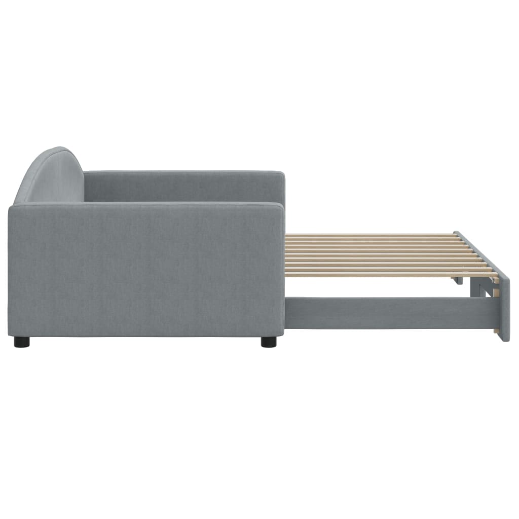 Slaapbank met onderschuifbed 100x190 cm stof lichtgrijs (VS)
