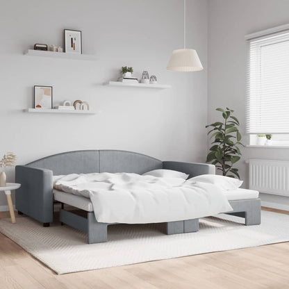Slaapbank met onderschuifbed 100x190 cm stof lichtgrijs (VS)