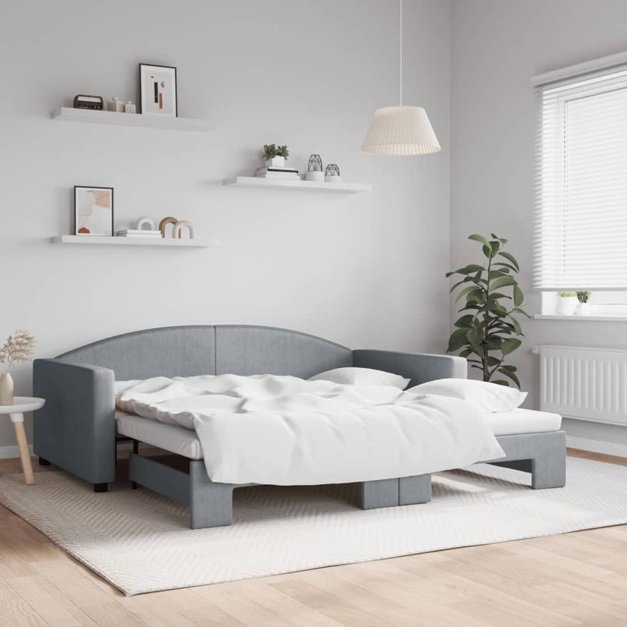Slaapbank met onderschuifbed 100x190 cm stof lichtgrijs (VS)