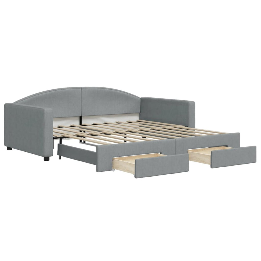Slaapbank onderschuifbed lades 100x190 cm stof lichtgrijs (VS)