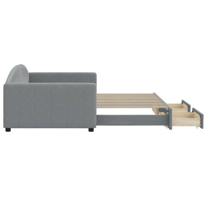 Slaapbank onderschuifbed lades 100x190 cm stof lichtgrijs (VS)