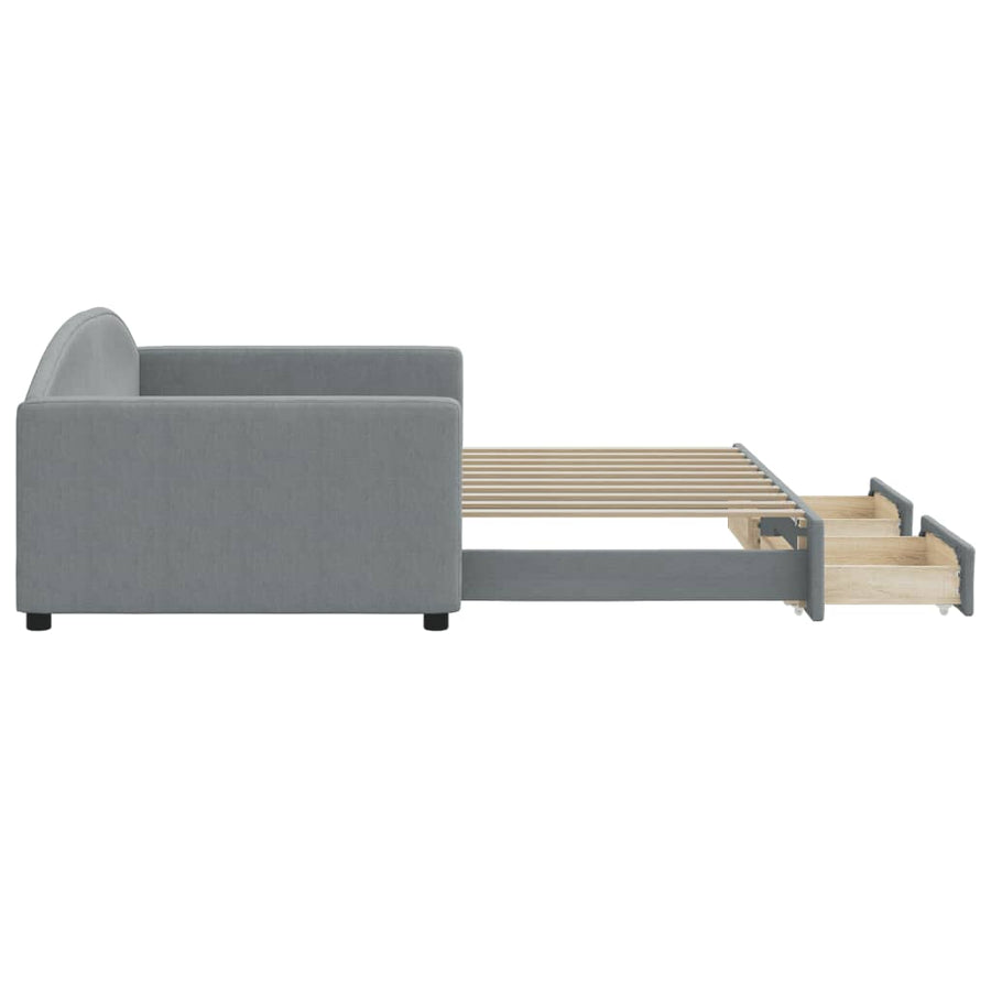 Slaapbank onderschuifbed lades 100x190 cm stof lichtgrijs (VS)