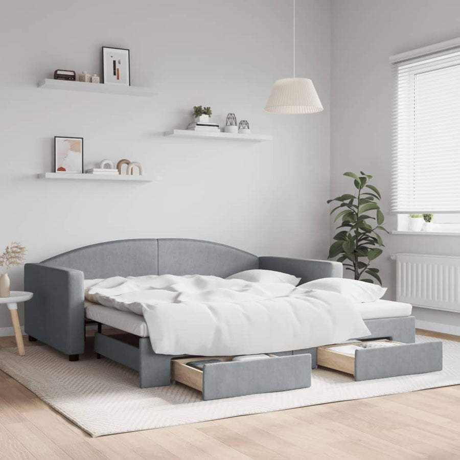 Slaapbank onderschuifbed lades 100x190 cm stof lichtgrijs (VS)