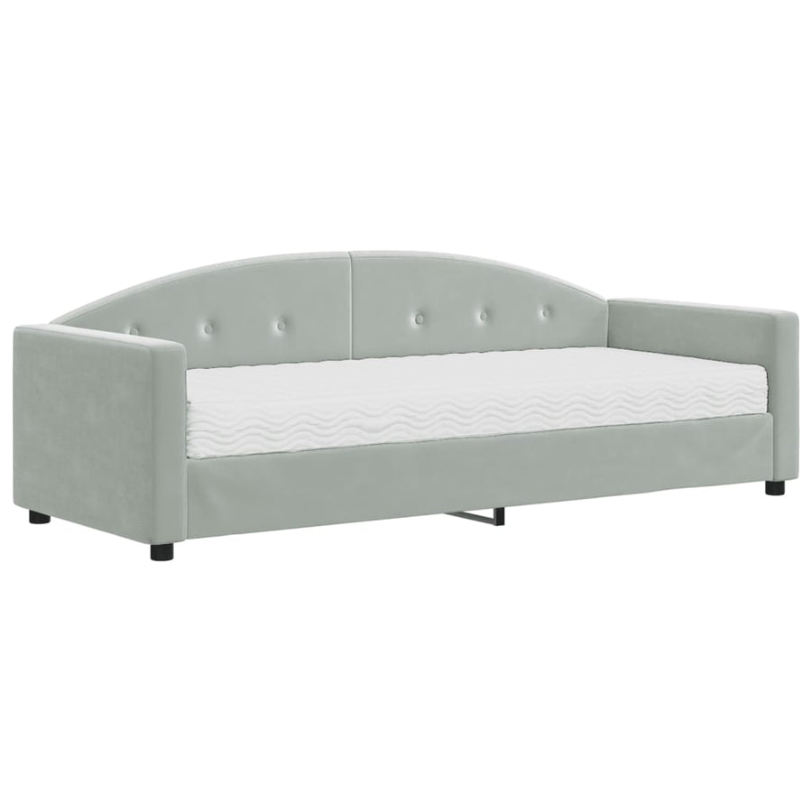Slaapbank Fluweel 80 x 200 cm Lichtgrijs met matras