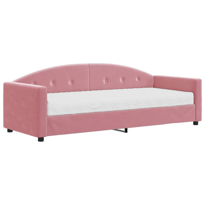 Slaapbank Met Matras 80X200 Cm Fluweel Roze Roze 80 x 200 cm