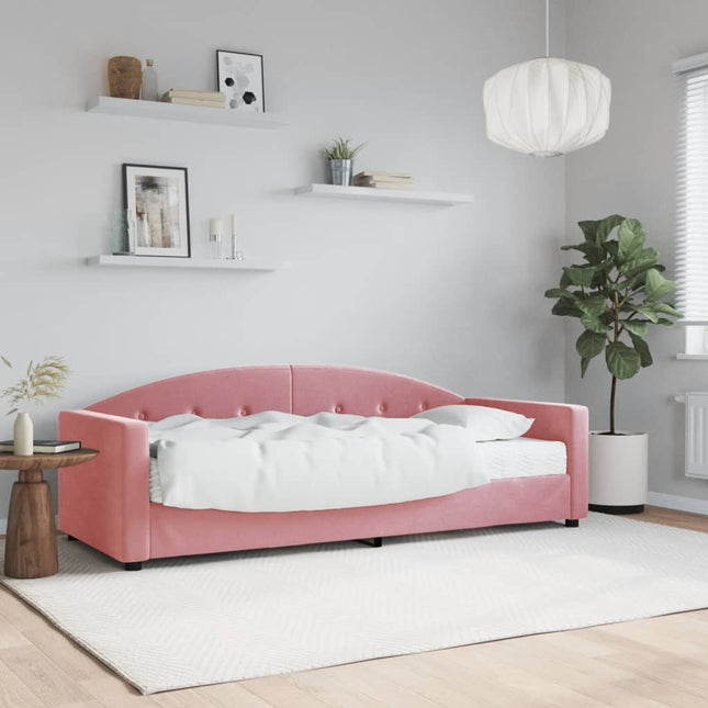 Slaapbank Met Matras 80X200 Cm Fluweel Roze Roze 80 x 200 cm