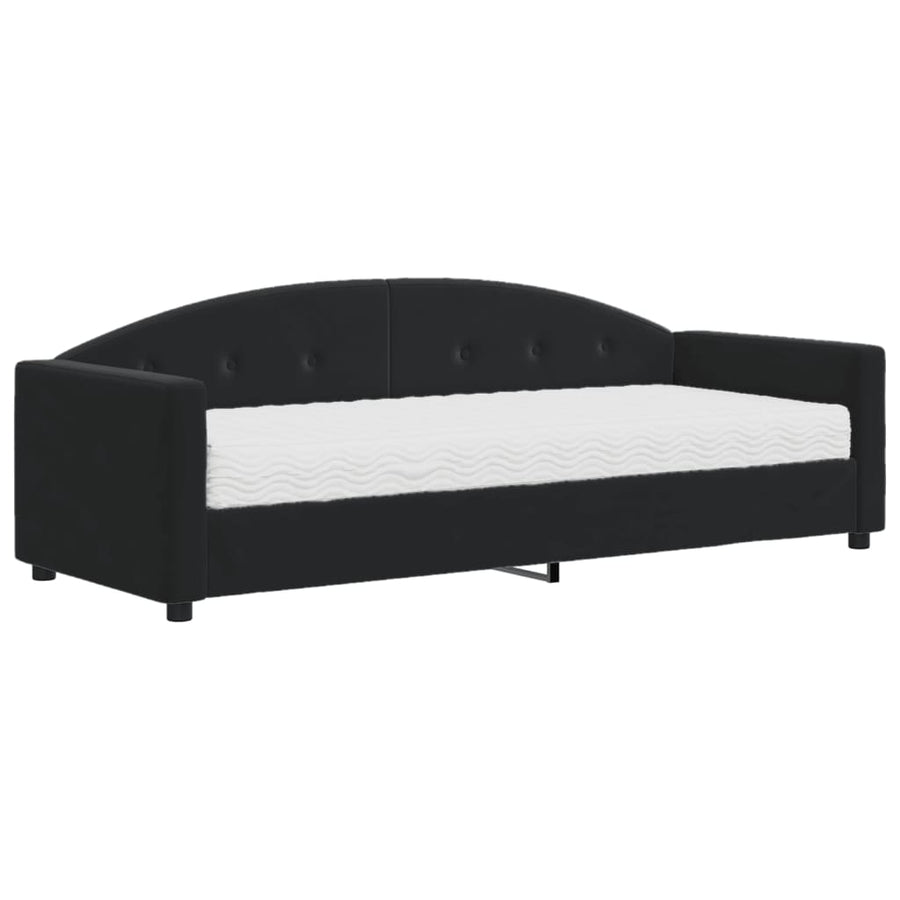 Slaapbank Fluweel 80 x 200 cm Zwart met matras