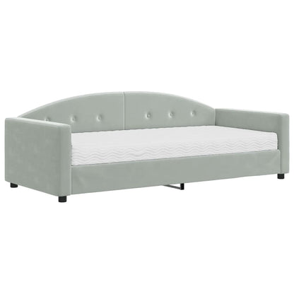 Slaapbank Fluweel 90 x 200 cm Lichtgrijs met matras
