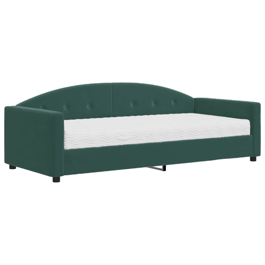 Slaapbank Fluweel 90 x 200 cm Donkergroen met matras