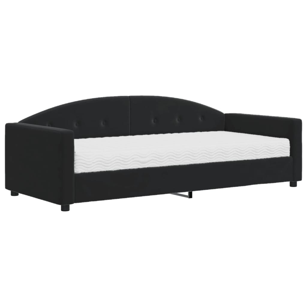 Slaapbank Fluweel 90 x 200 cm Zwart met matras