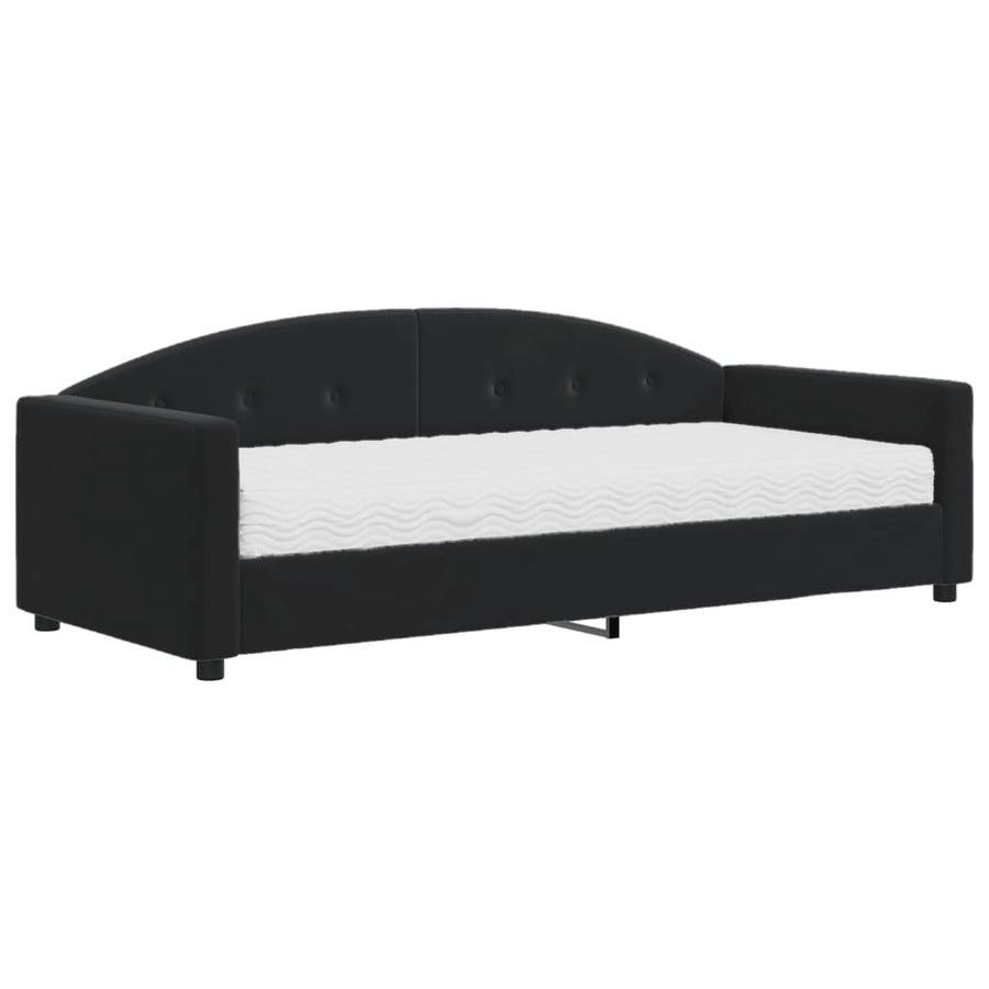 Slaapbank Fluweel 90 x 200 cm Zwart met matras