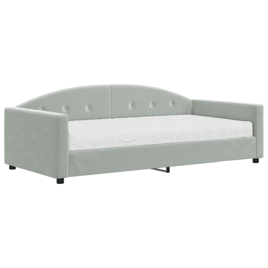 Slaapbank Fluweel 100 x 200 cm Lichtgrijs met matras