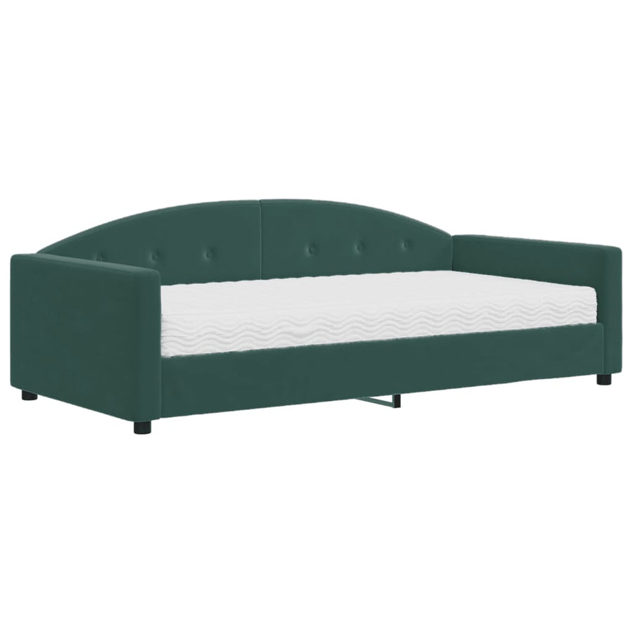 Slaapbank Fluweel 100 x 200 cm Donkergroen met matras