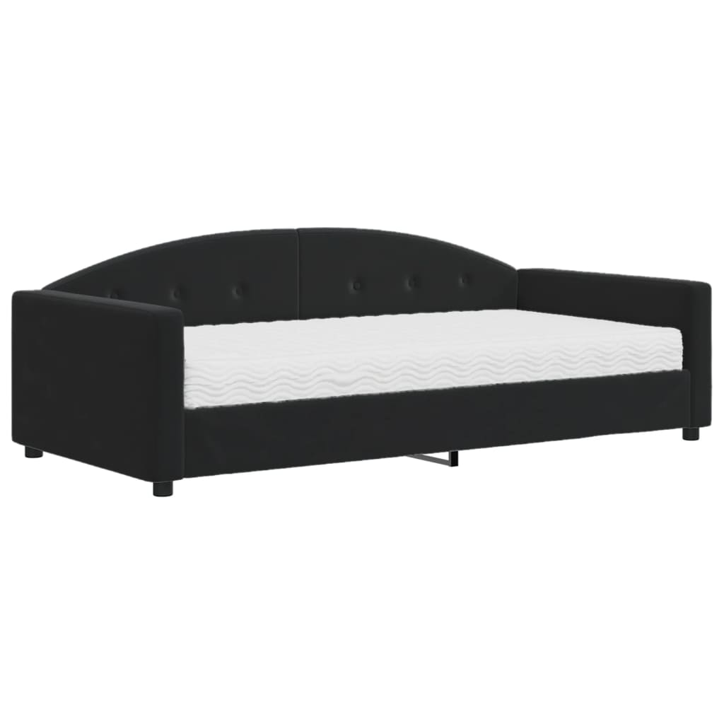 Slaapbank Fluweel 100 x 200 cm Zwart met matras