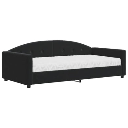 Slaapbank Fluweel 100 x 200 cm Zwart met matras