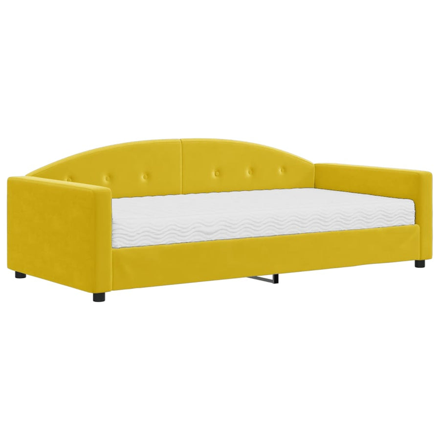 Slaapbank met matras 100x200 cm fluweel geel