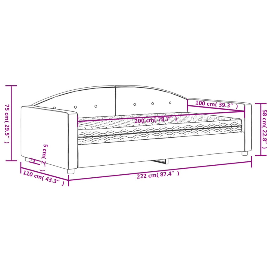 Slaapbank met matras 100x200 cm fluweel geel