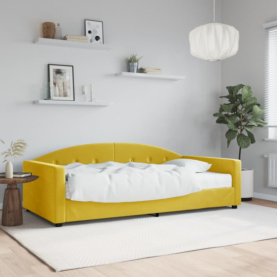 Slaapbank met matras 100x200 cm fluweel geel