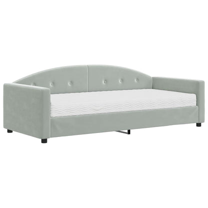 Slaapbank Fluweel 90 x 190 cm Lichtgrijs met matras