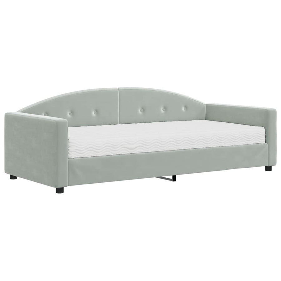 Slaapbank Fluweel 90 x 190 cm Lichtgrijs met matras