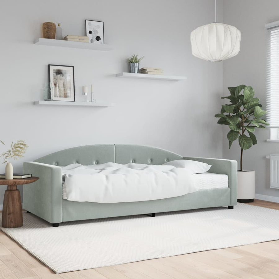 Slaapbank Fluweel 90 x 190 cm Lichtgrijs met matras
