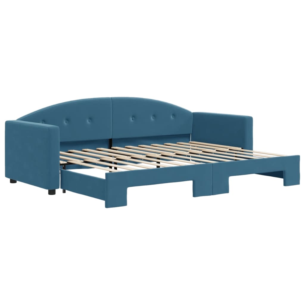 Slaapbank met onderschuifbed 80x200 cm fluweel blauw