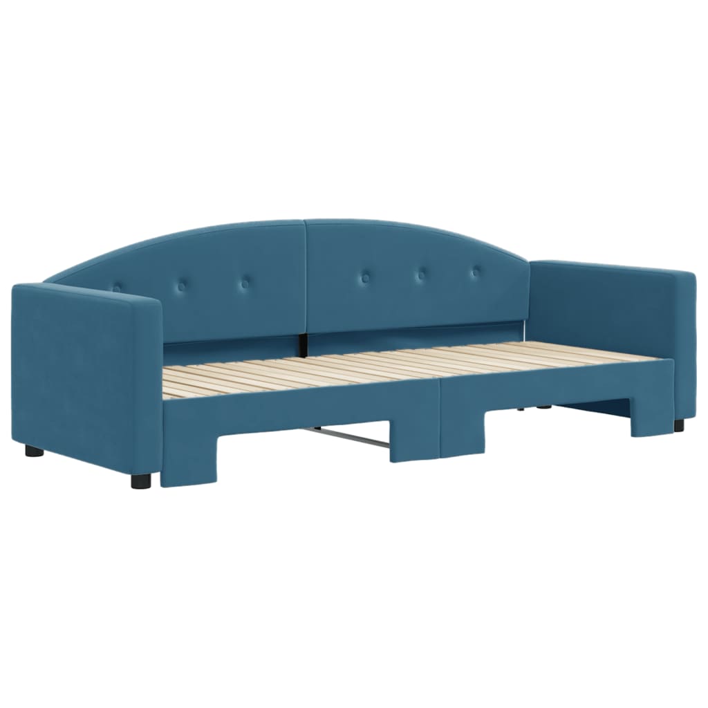 Slaapbank met onderschuifbed 80x200 cm fluweel blauw