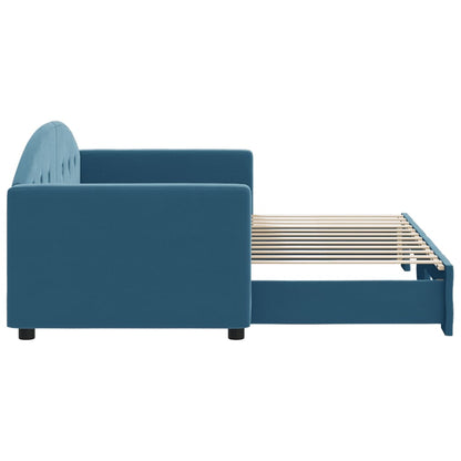 Slaapbank met onderschuifbed 80x200 cm fluweel blauw