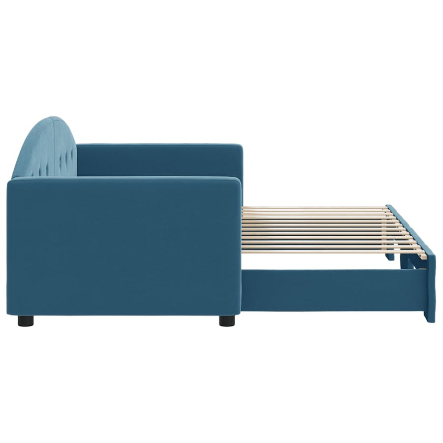 Slaapbank met onderschuifbed 80x200 cm fluweel blauw