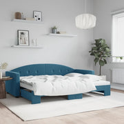 Slaapbank met onderschuifbed 80x200 cm blauw fluweel