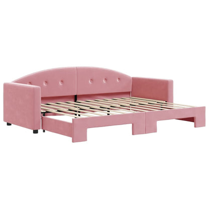 Slaapbank met onderschuifbed 80x200 cm fluweel roze