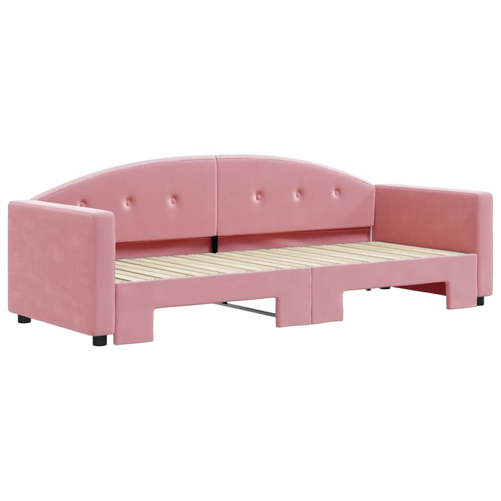 Slaapbank met onderschuifbed 80x200 cm fluweel roze