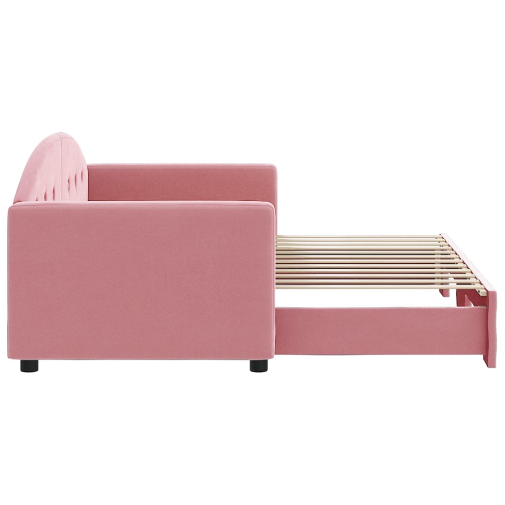Slaapbank met onderschuifbed 80x200 cm fluweel roze