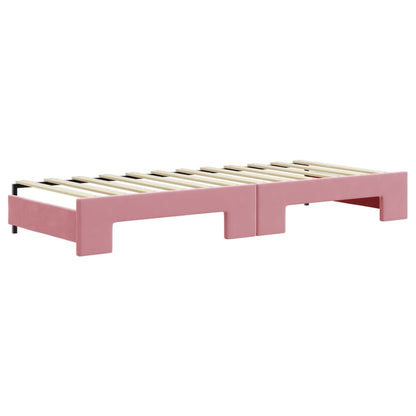 Slaapbank met onderschuifbed 80x200 cm fluweel roze