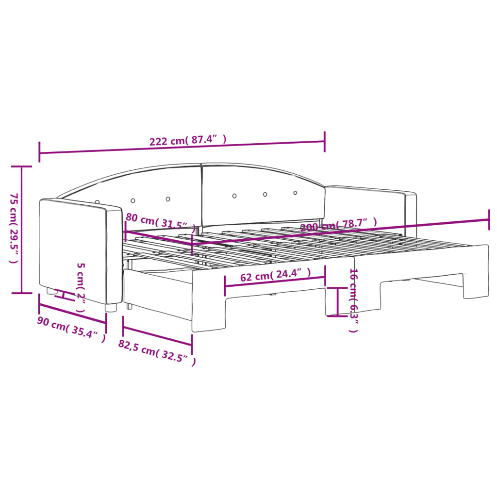 Slaapbank met onderschuifbed 80x200 cm fluweel roze