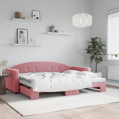 Slaapbank met onderschuifbed 80x200 cm fluweel roze