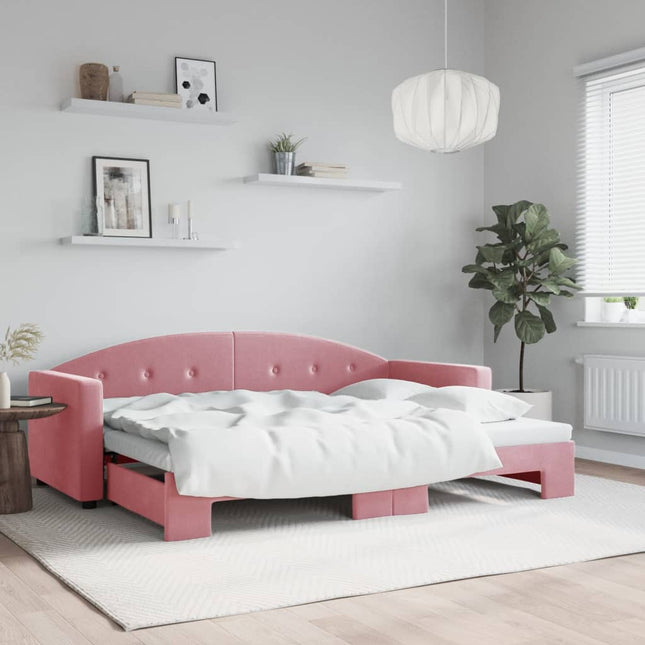 Slaapbank Met Onderschuifbed 80X200 Cm Fluweel Roze Roze 80 x 200 cm