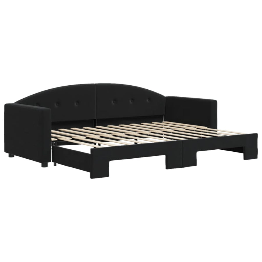 Slaapbank Fluweel 80 x 200 cm Zwart met onderschuifbed