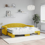 Slaapbank met onderschuifbed 80x200 cm geel fluweel