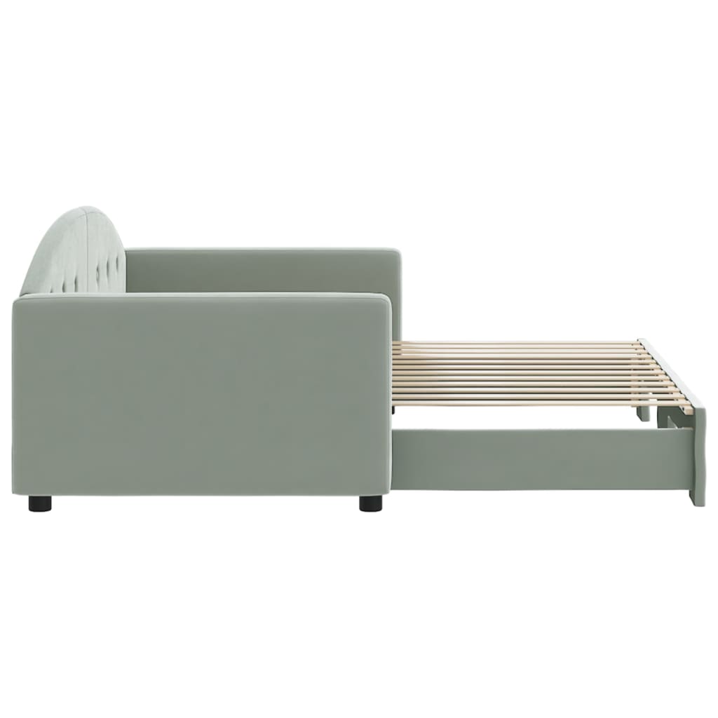 Slaapbank Fluweel 90 x 200 cm Lichtgrijs met onderschuifbed